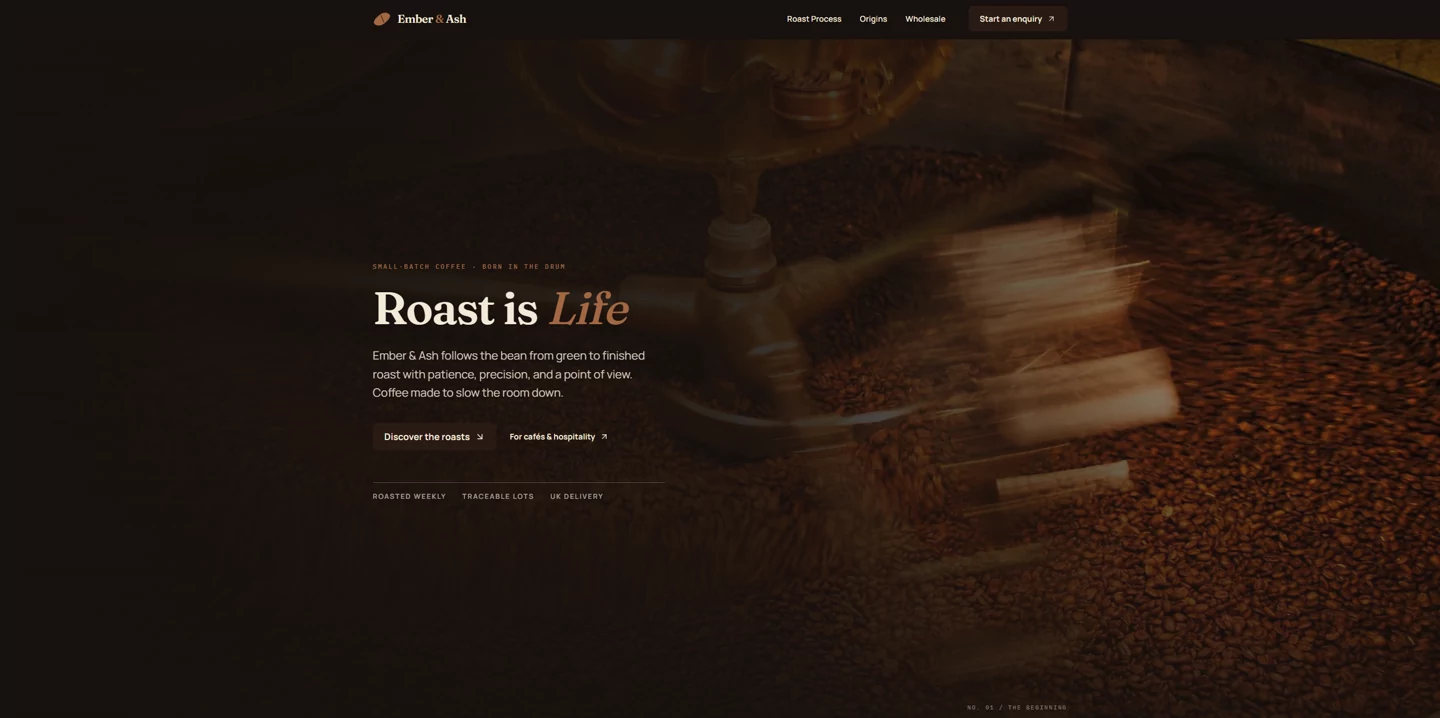 Website generated for Ember & Ash, a small-batch coffee roaster in the United Kingdom